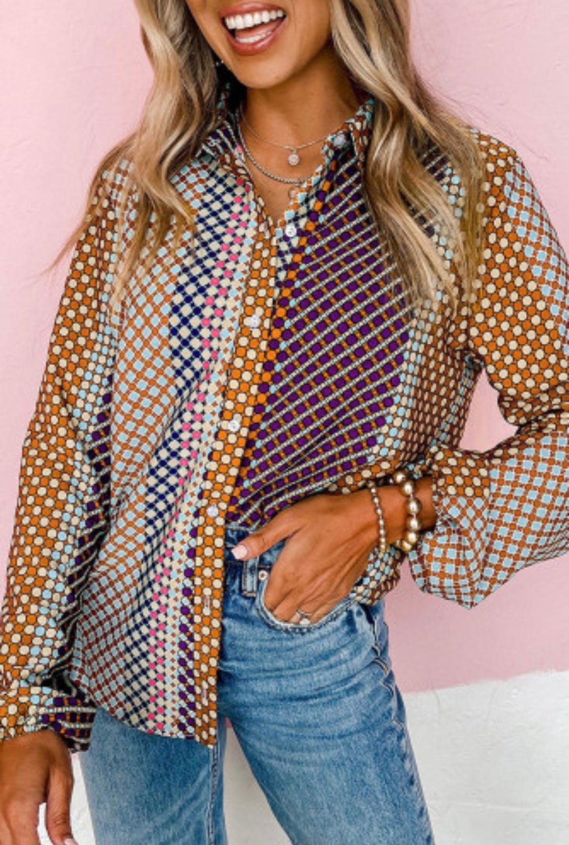 Catalina Earth Tones Button Blouse - Bella Boutique & Bellasbylola.com