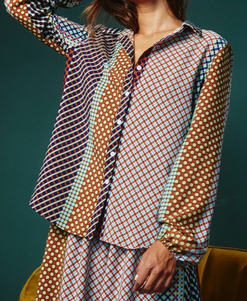 Catalina Earth Tones Button Blouse - Bella Boutique & Bellasbylola.com
