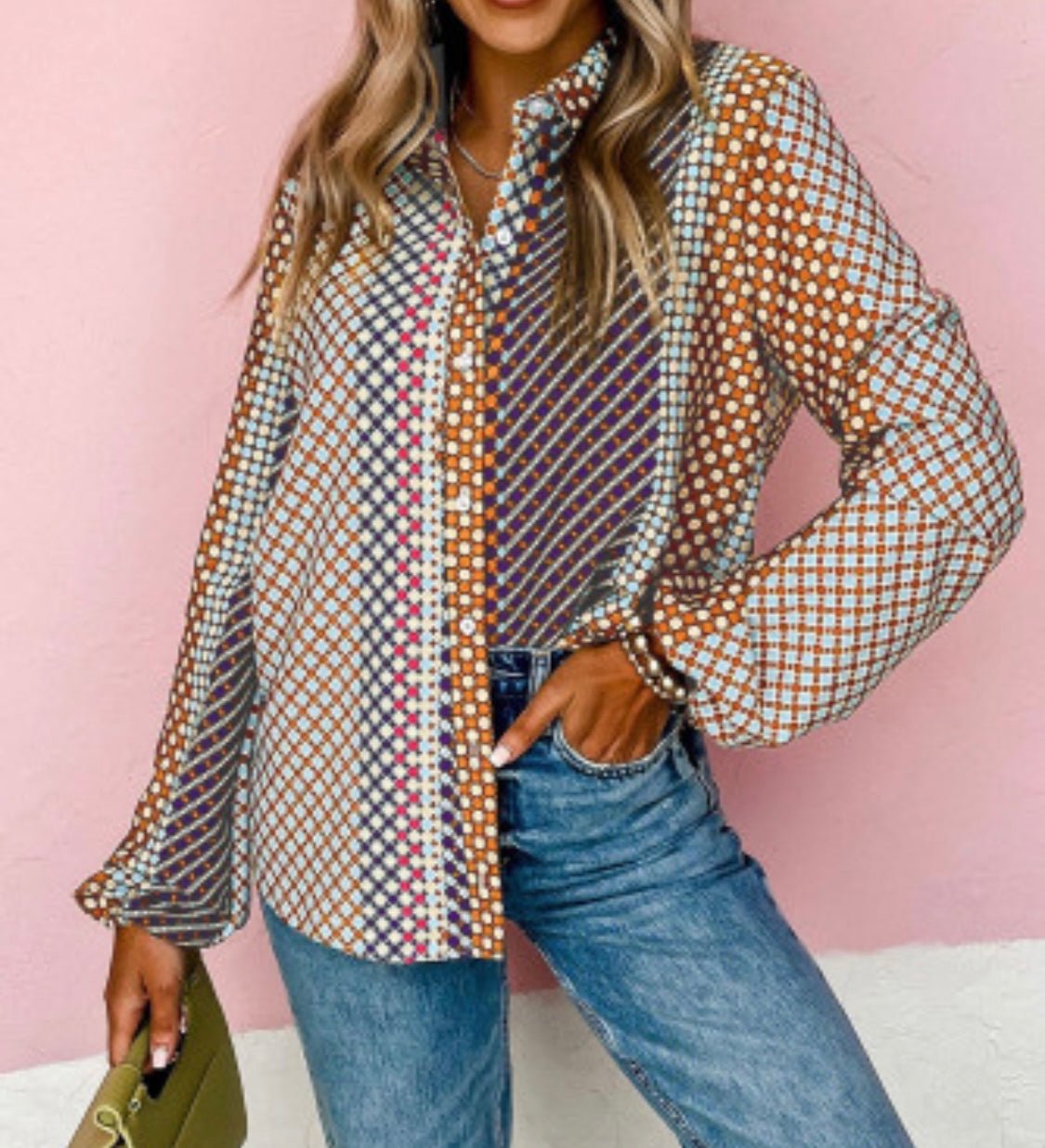 Catalina Earth Tones Button Blouse - Bella Boutique & Bellasbylola.com