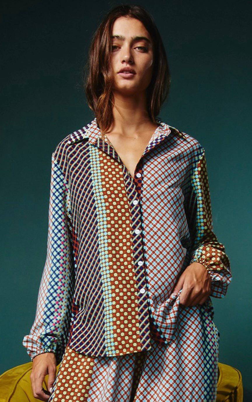 Catalina Earth Tones Button Blouse - Bella Boutique & Bellasbylola.com