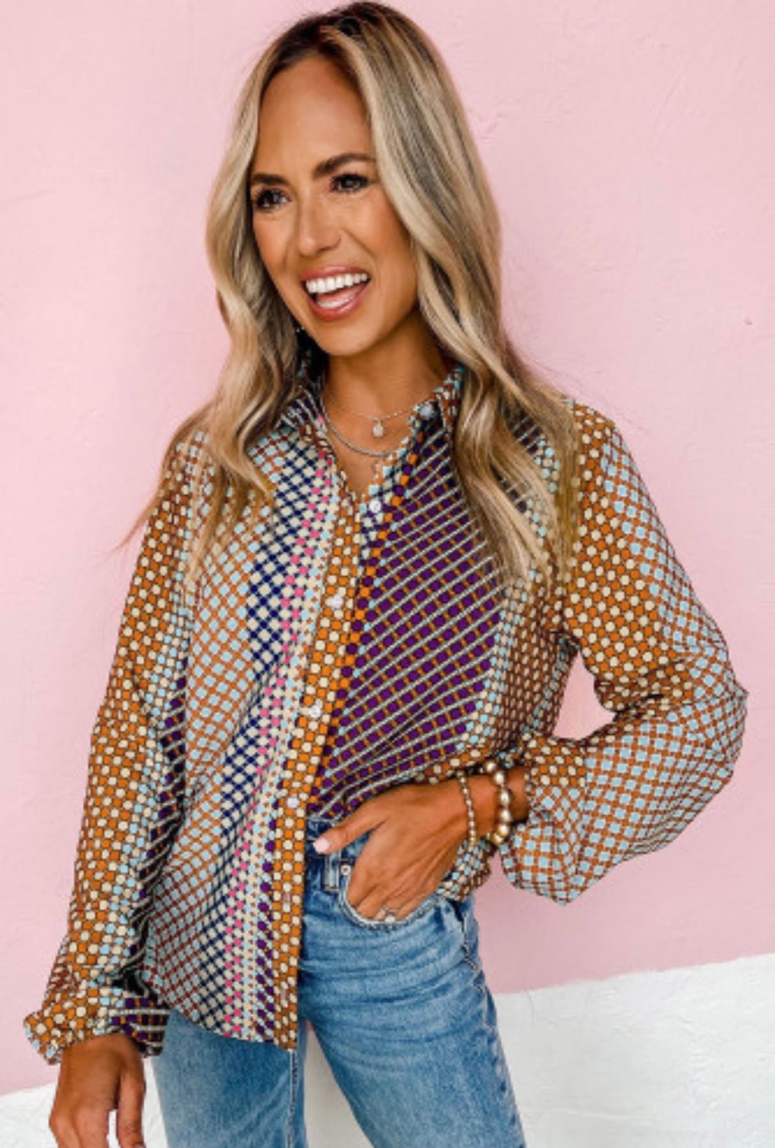 Catalina Earth Tones Button Blouse - Bella Boutique & Bellasbylola.com