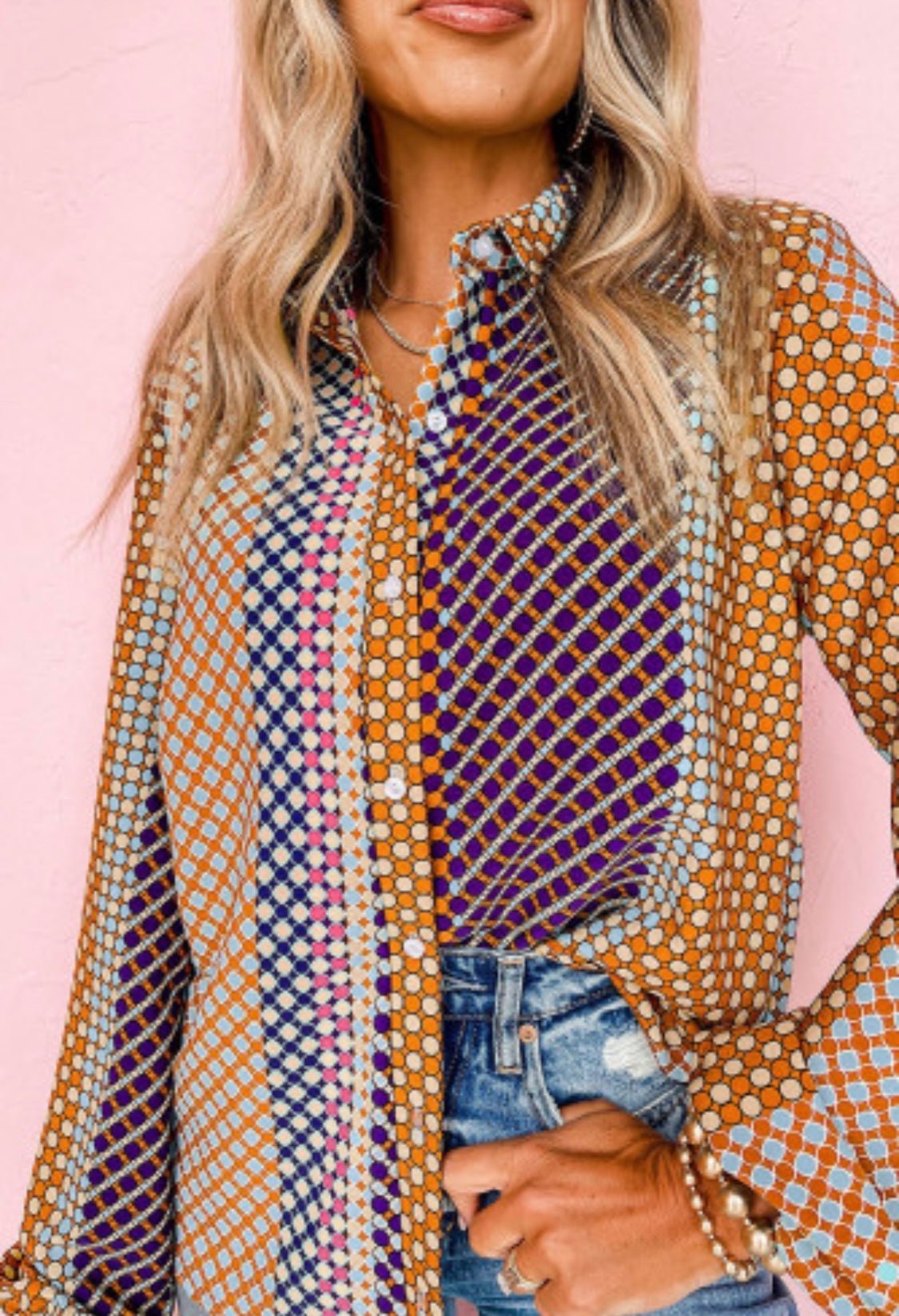 Catalina Earth Tones Button Blouse - Bella Boutique & Bellasbylola.com