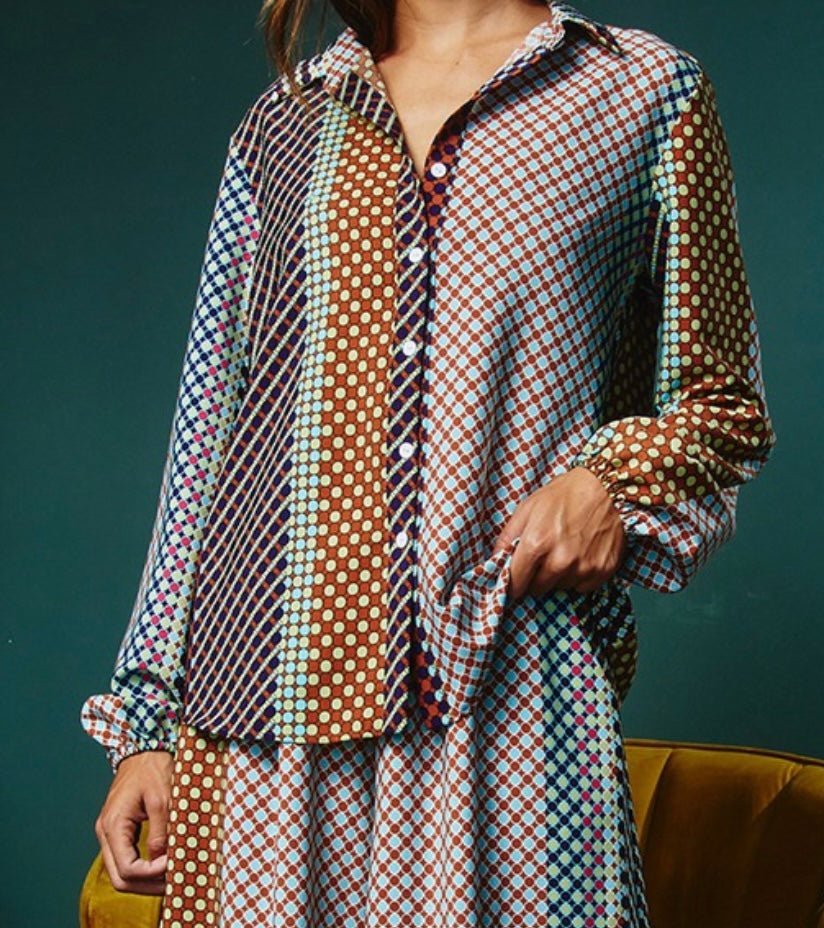Catalina Earth Tones Button Blouse - Bella Boutique & Bellasbylola.com