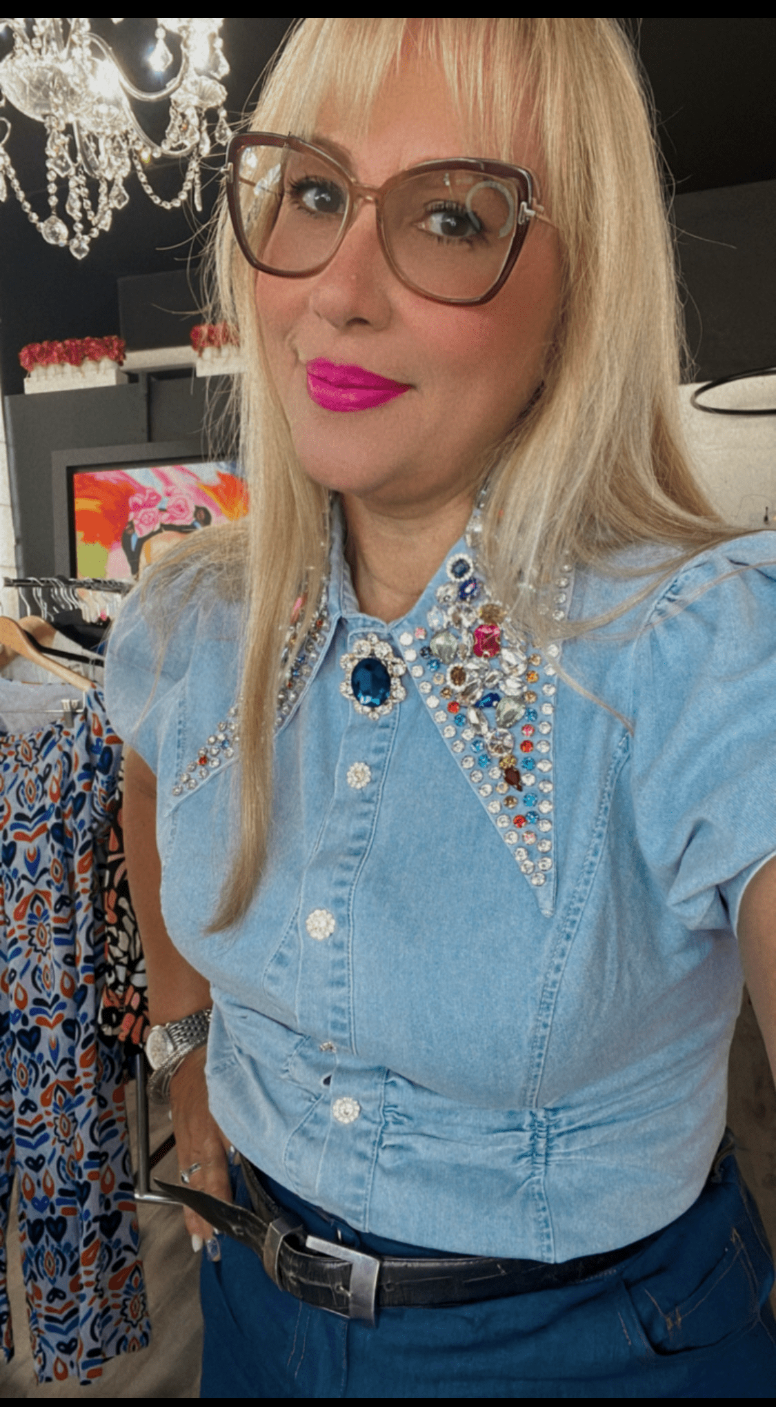 Charlie Embellish Collar Denim Top - Bella & Bellasbylola.com