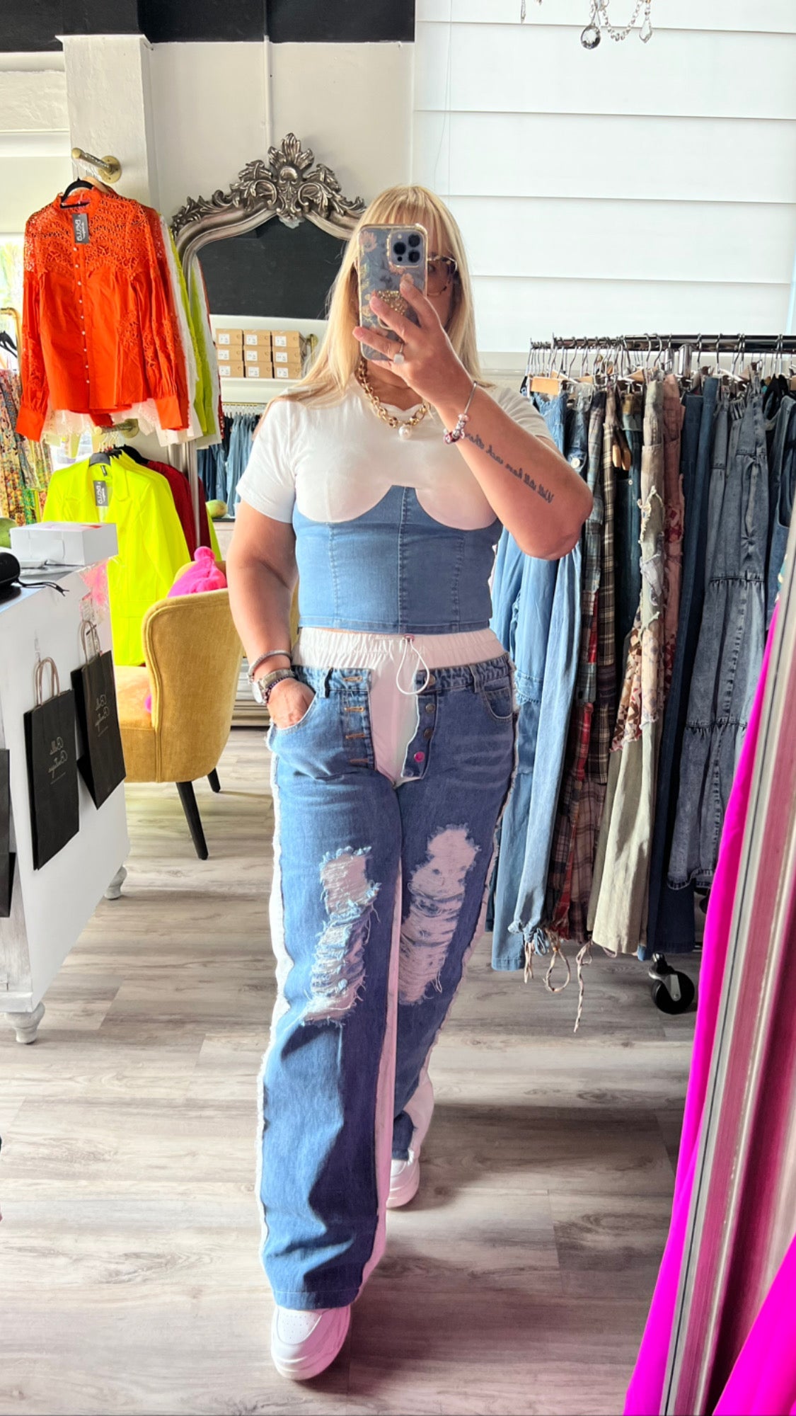 Corset Denim T-shirt (light & dark denim) - Bella Boutique & Bellasbylola.com