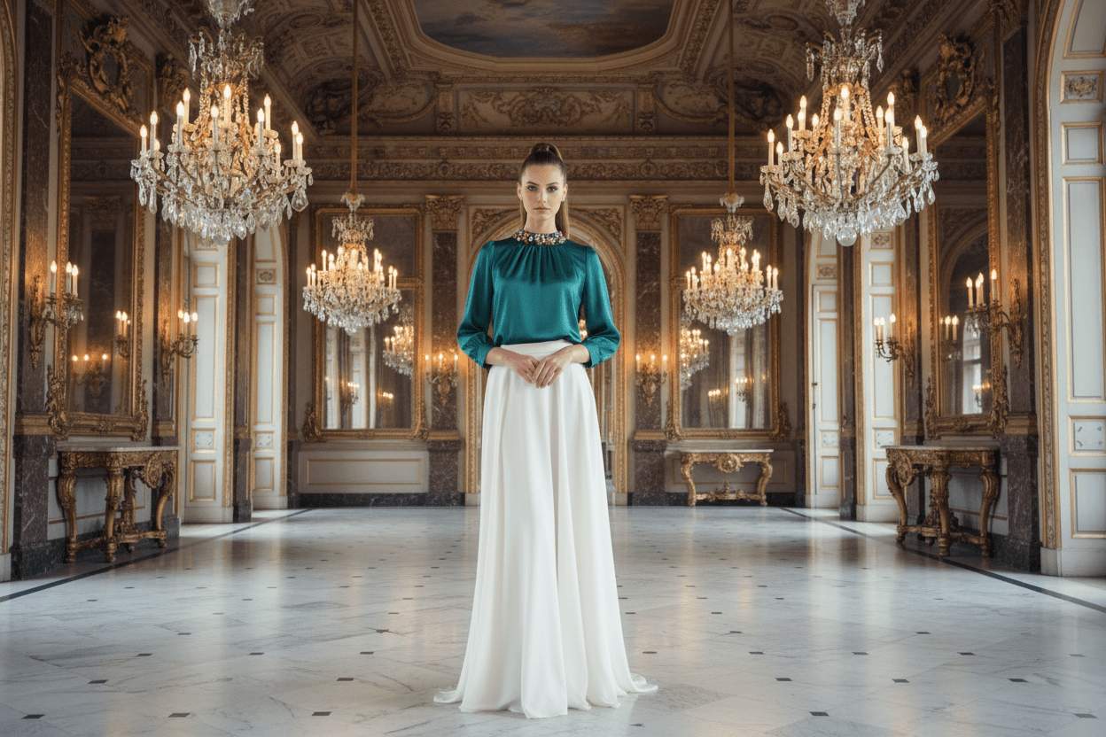 Crystal Neckline Classic Fit Blouse: Elegant and Timeless Style - Bella Boutique & Bellasbylola.com