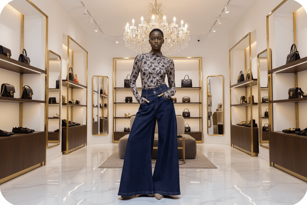 Dark Denim Retro Inspire Palazzo Jeans - Wide Leg Available In Store & Online 🌟 - Bella Boutique & Bellasbylola.com