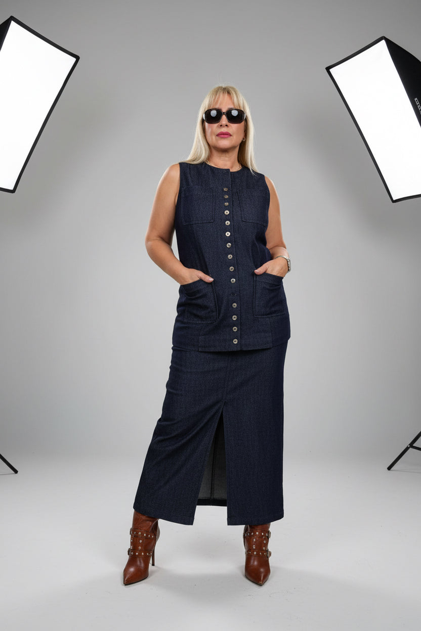 Denim Back Slit Maxi Skirt - New 🌟 - Bella Boutique & Bellasbylola.com