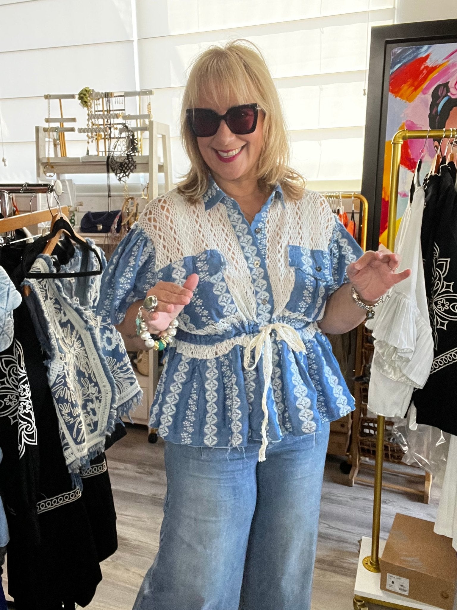 Stylish Denim Embroidered Peplum Top - A Wardrobe Essential! - Bella Boutique & Bellasbylola.com