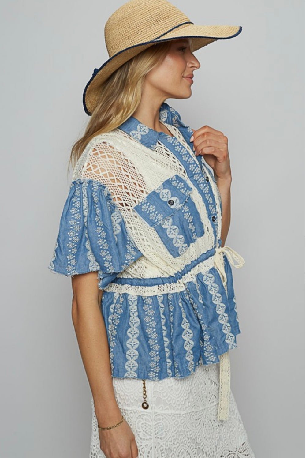 Stylish Denim Embroidered Peplum Top - A Wardrobe Essential! - Bella Boutique & Bellasbylola.com