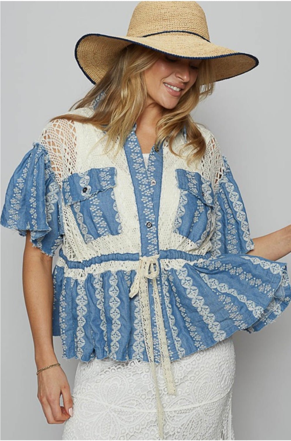Stylish Denim Embroidered Peplum Top - A Wardrobe Essential! - Bella Boutique & Bellasbylola.com