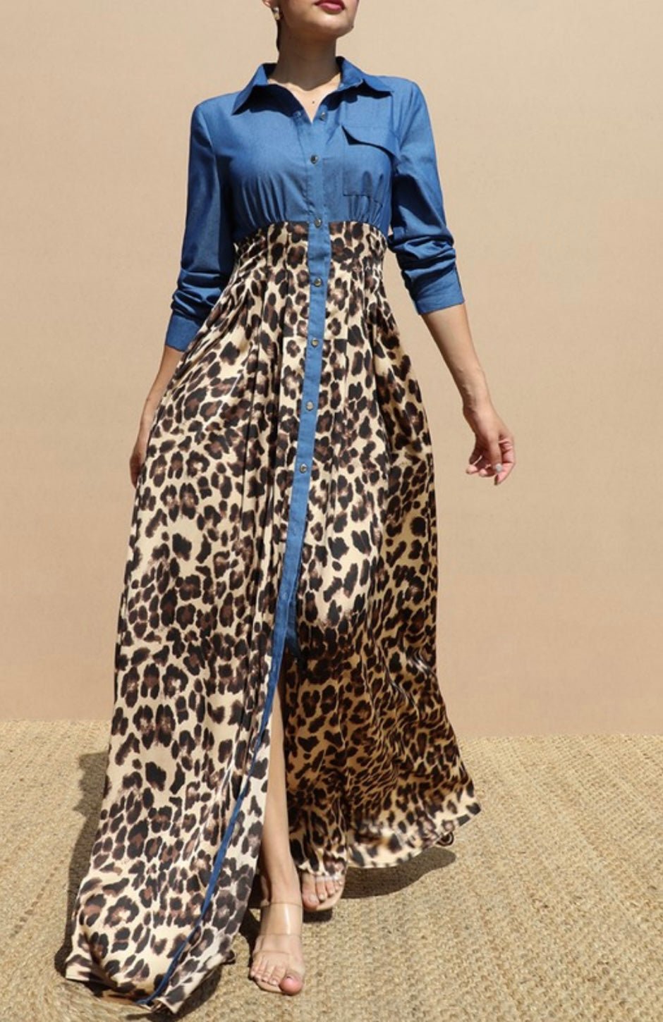 Denim Leopard Maxi Dress - New🌟 también en tienda - Bella Boutique & Bellasbylola.com