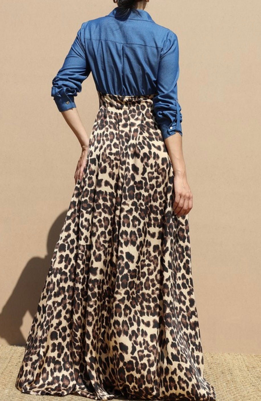 Denim Leopard Maxi Dress - New🌟 también en tienda - Bella Boutique & Bellasbylola.com