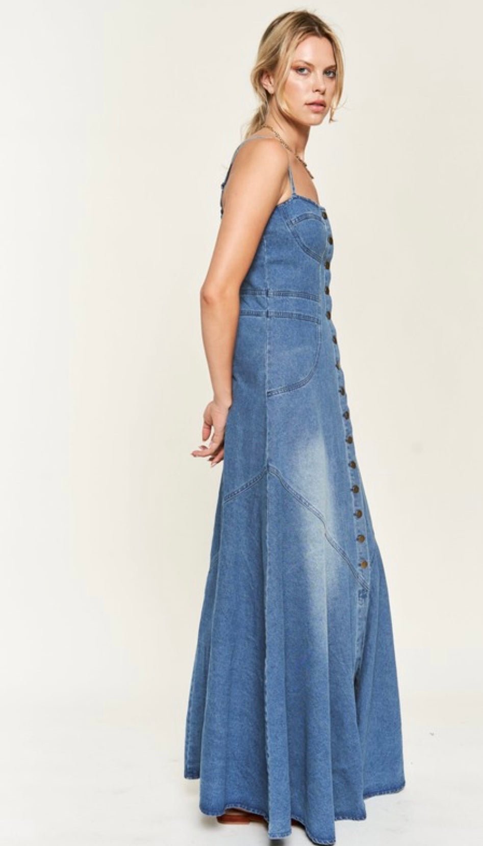 Mermaid Style Denim Maxi Dress with Adjustable Straps - Perfect for Any Occasion - Bella Boutique & Bellasbylola.com