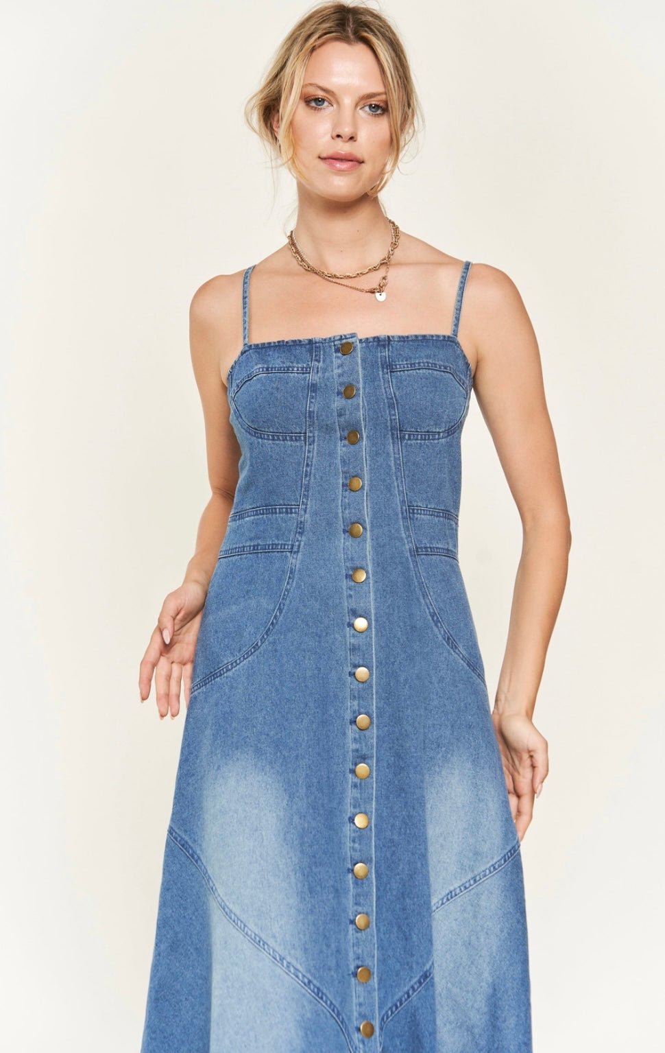 Mermaid Style Denim Maxi Dress with Adjustable Straps - Perfect for Any Occasion - Bella Boutique & Bellasbylola.com