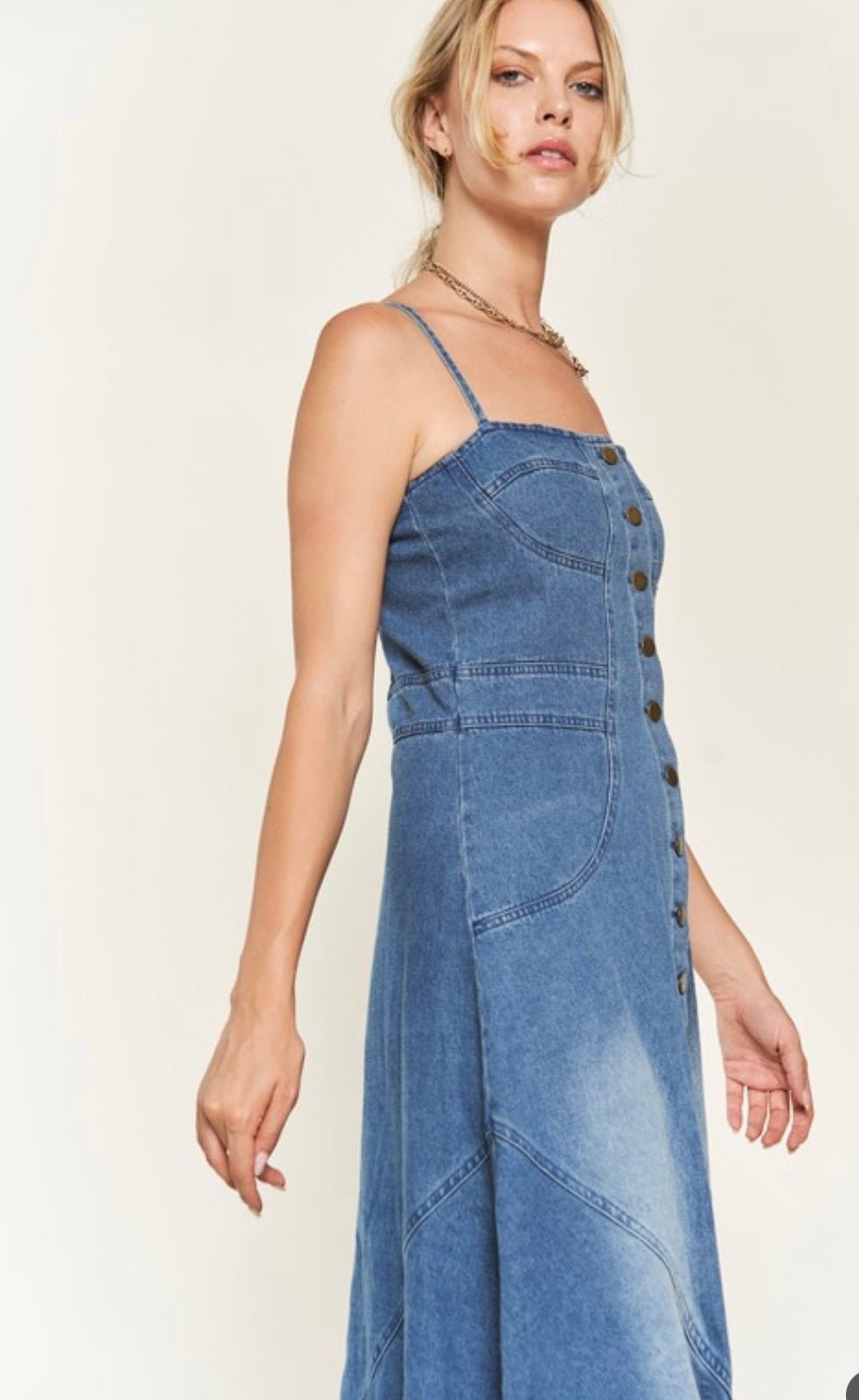 Mermaid Style Denim Maxi Dress with Adjustable Straps - Perfect for Any Occasion - Bella Boutique & Bellasbylola.com