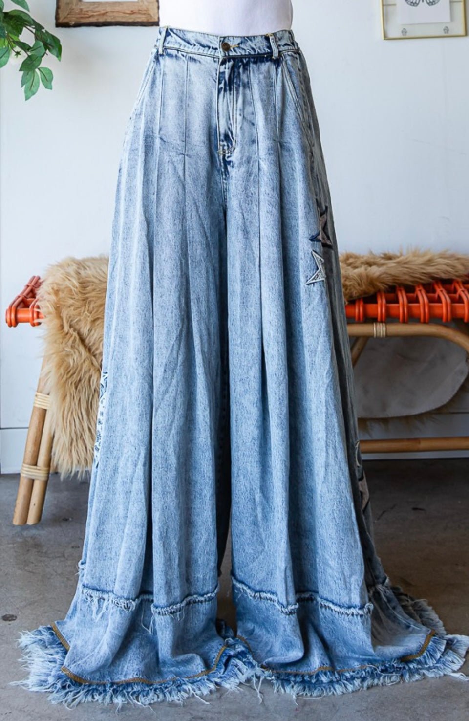 Denim Star Wide Leg Palazzo Jean - Premium Star Print Clothing - Bella Boutique & Bellasbylola.com