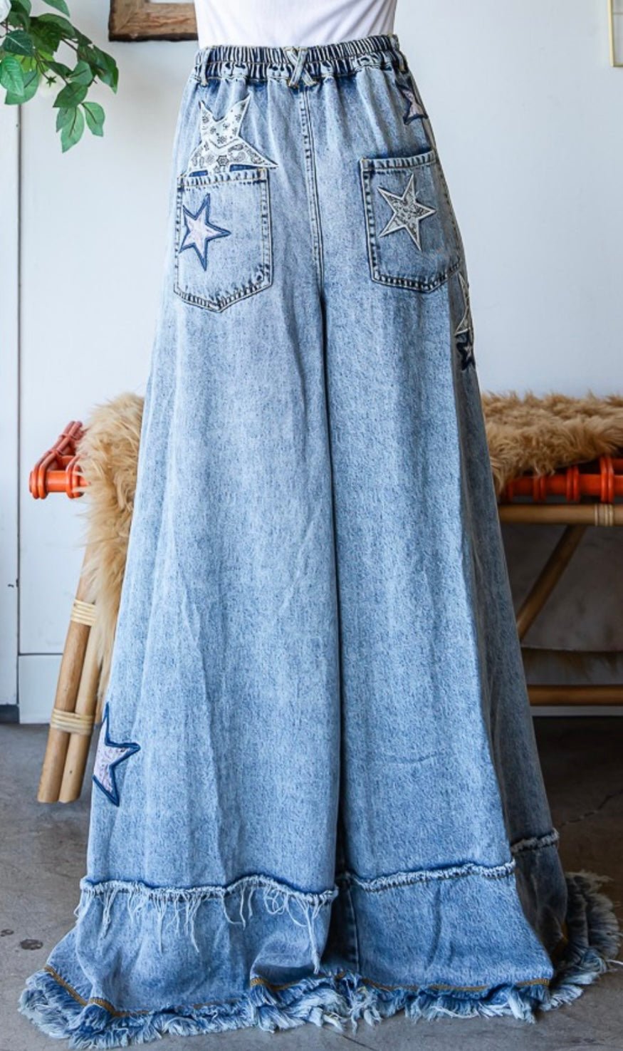 Denim Star Wide Leg Palazzo Jean - Premium Star Print Clothing - Bella Boutique & Bellasbylola.com
