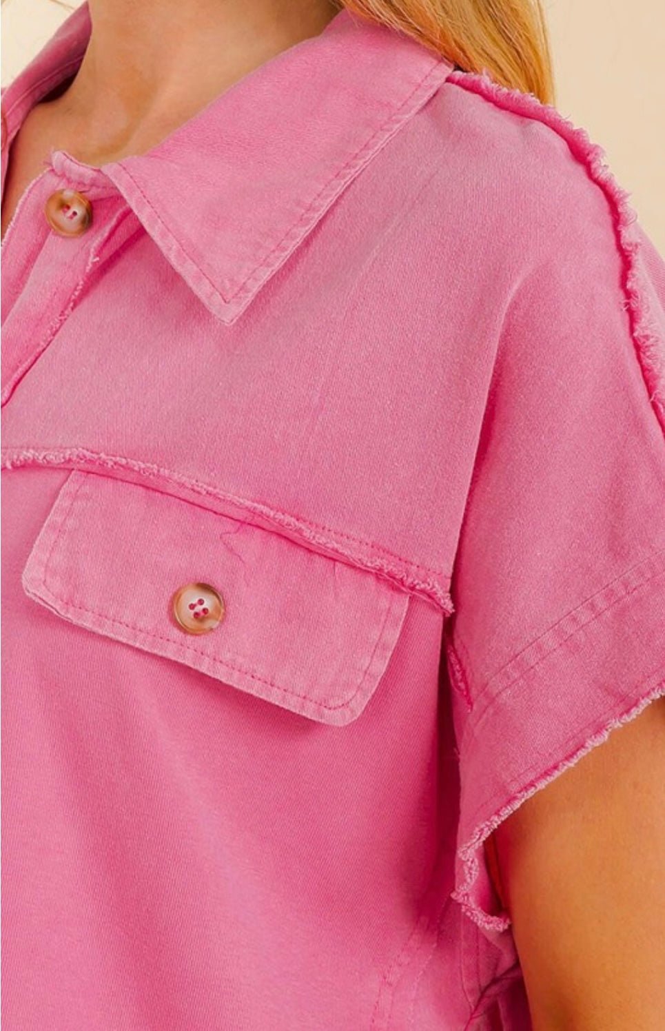 Chic Pink Denim Tunic Dress with Front Pocket - 100% Cotton - Bella Boutique & Bellasbylola.com