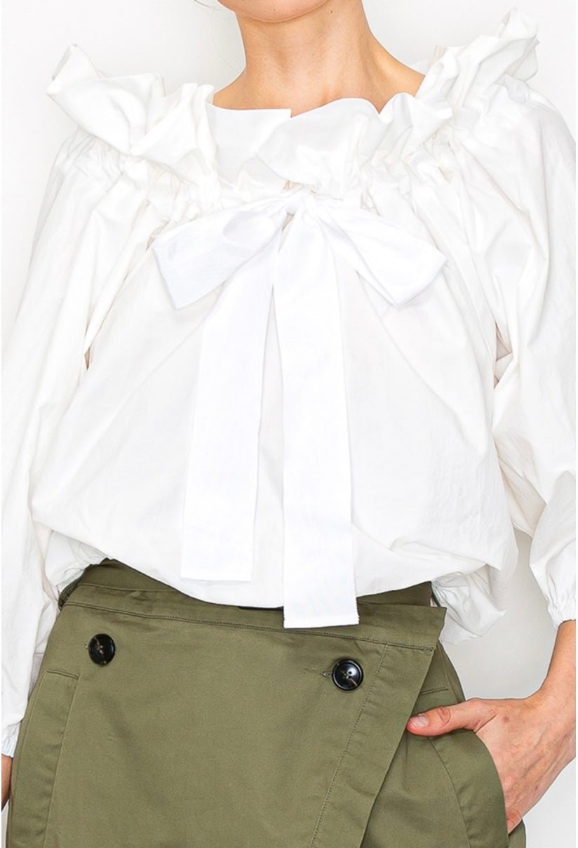 Drawstring 3/4 sleeve Off shoulder Top - Bella Boutique & Bellasbylola.com