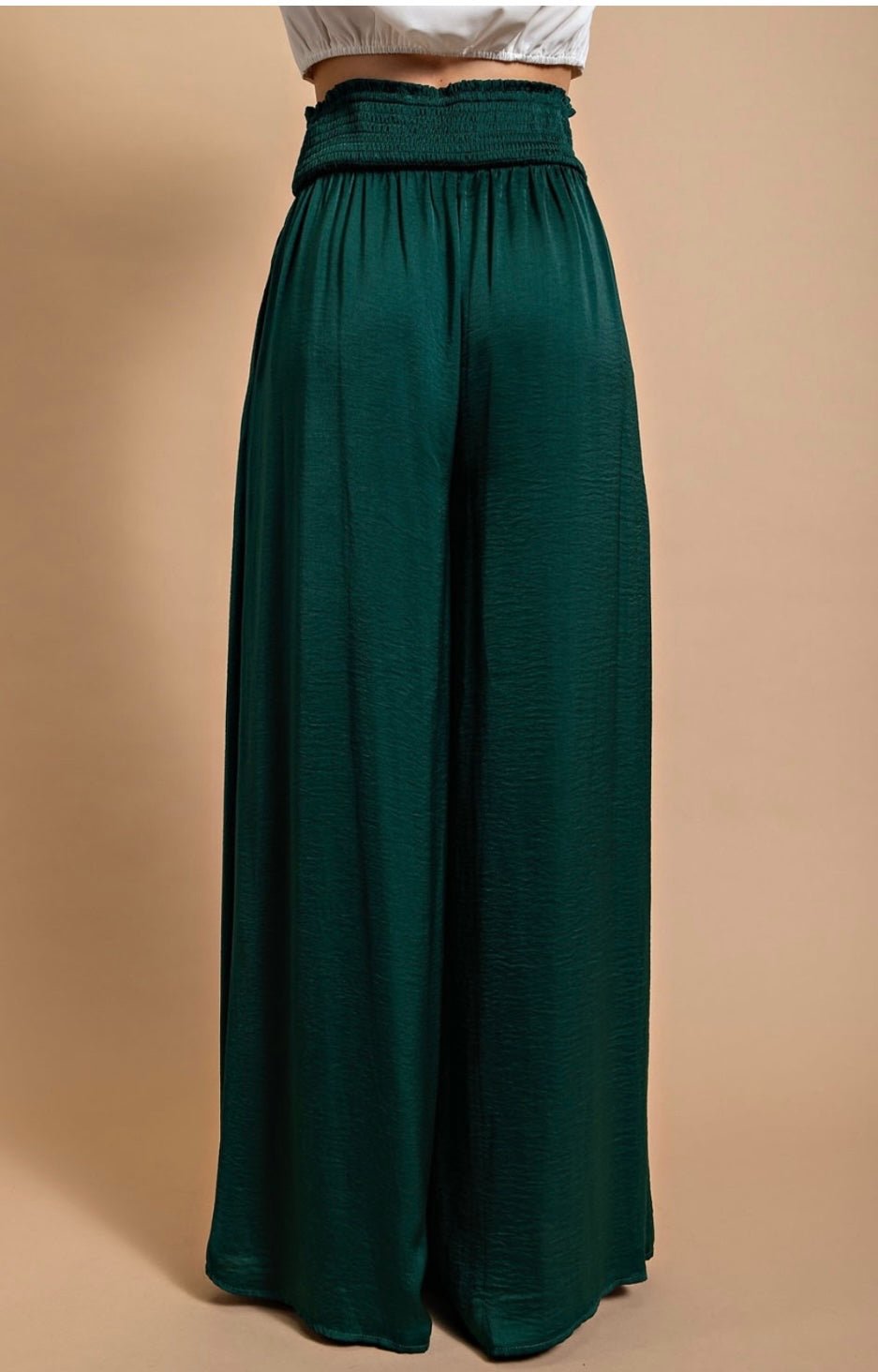 Elastic Waist Emerald Wide Leg Pants - Bella Boutique & Bellasbylola.com