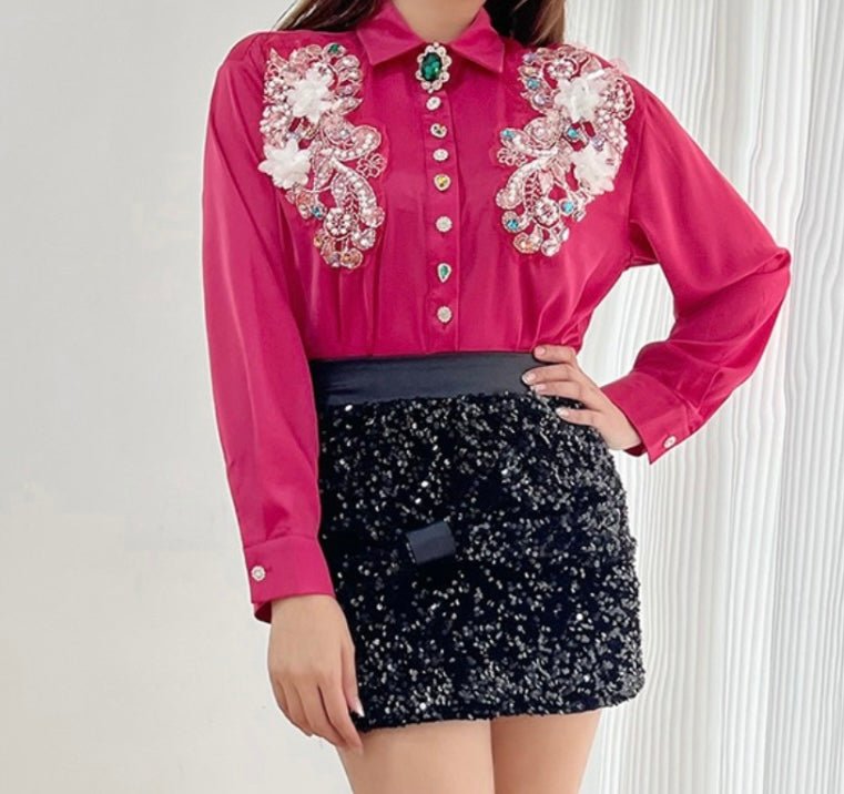 Fuchsia Crystal Bohemian Blouse: Luxurious, Elegant, and Perfect for Evening Outfits - Bella Boutique & Bellasbylola.com