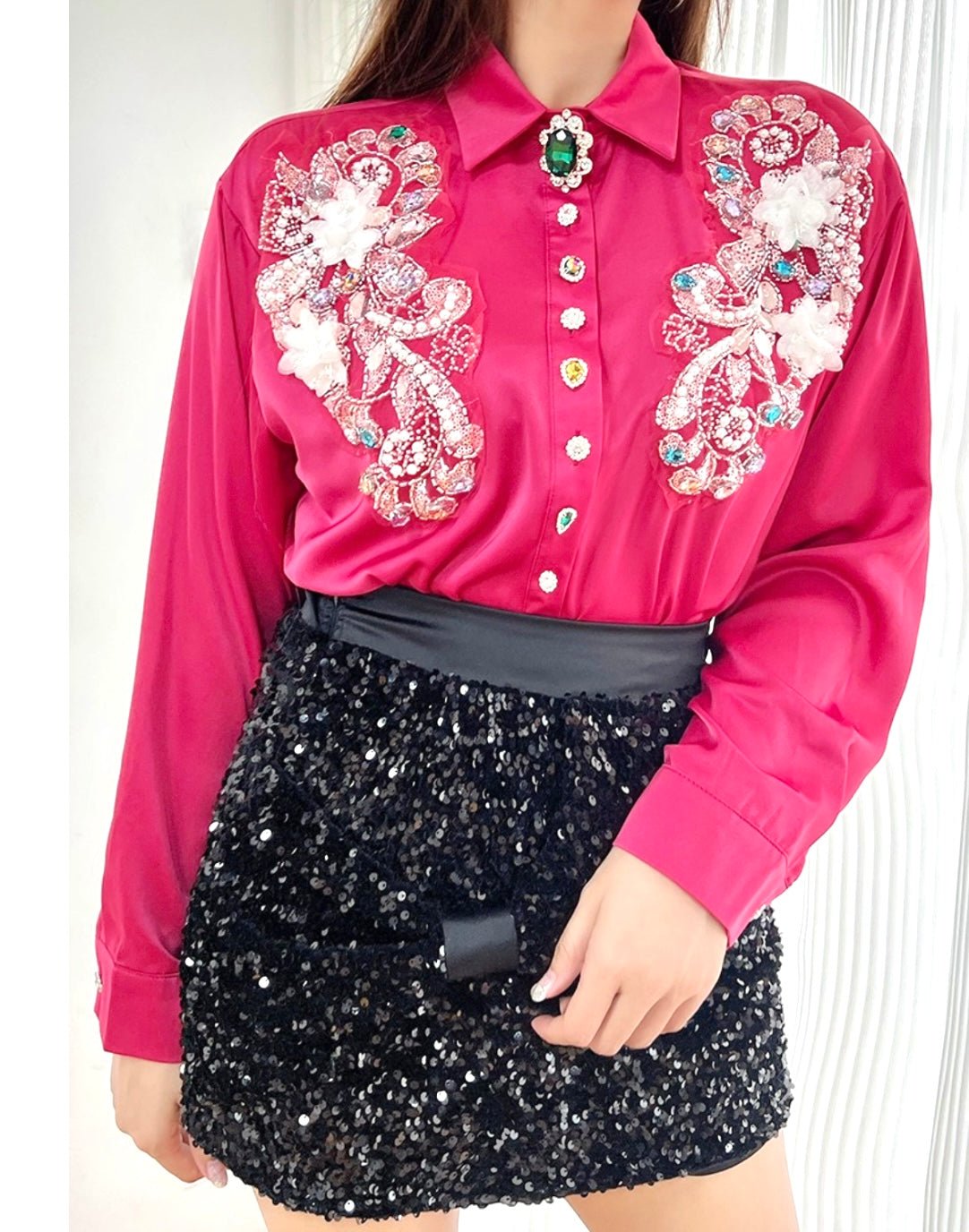 Fuchsia Crystal Bohemian Blouse: Luxurious, Elegant, and Perfect for Evening Outfits - Bella Boutique & Bellasbylola.com