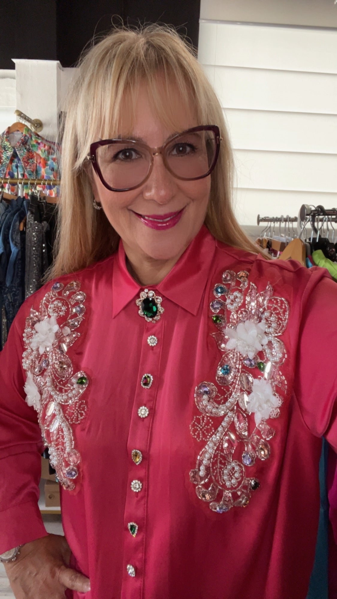 Fuchsia Crystal Bohemian Blouse: Luxurious, Elegant, and Perfect for Evening Outfits - Bella Boutique & Bellasbylola.com