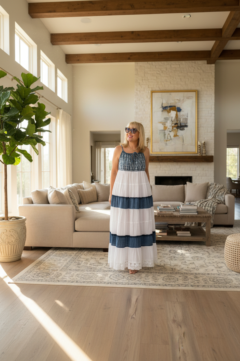Embroidered White Halter Neck Denim Boho Maxi Dress
