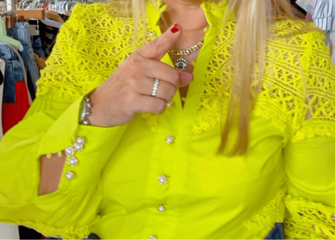 Chartreuse Lace Blouse: Elegant & Stylish - Bella Boutique & Bellasbylola.com