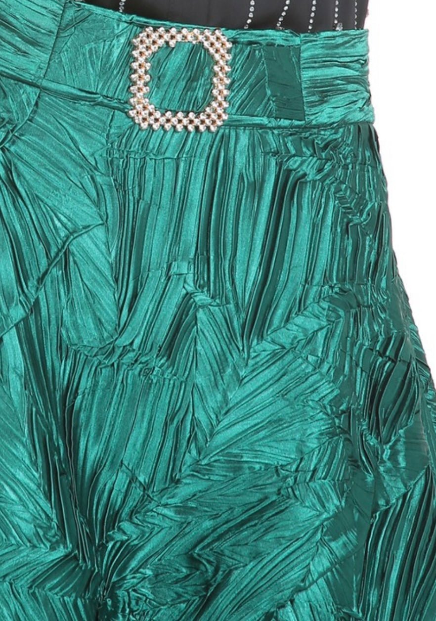 Emerald Taffeta Midi Skirt with Waist Embellishment - Premium Collection - Bella Boutique & Bellasbylola.com