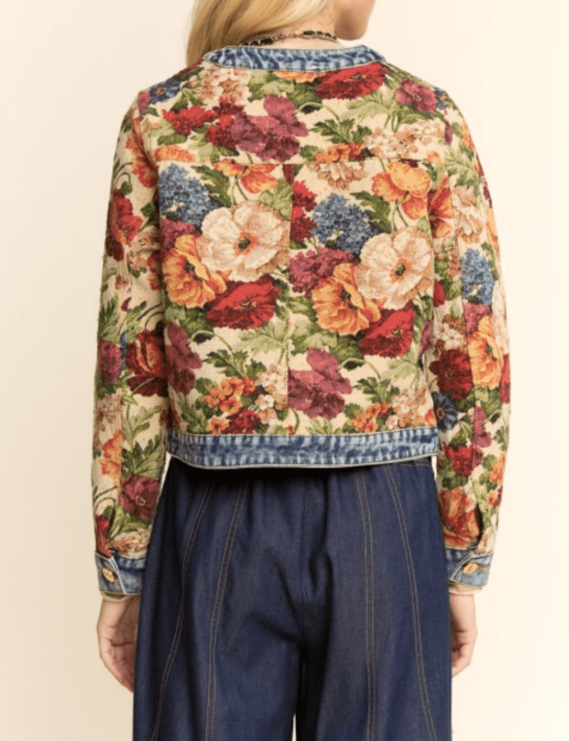 Floral Tapestry Denim Jacket: Vintage-Inspired Artistry for Everyday Versatility! - Bella Boutique & Bellasbylola.com