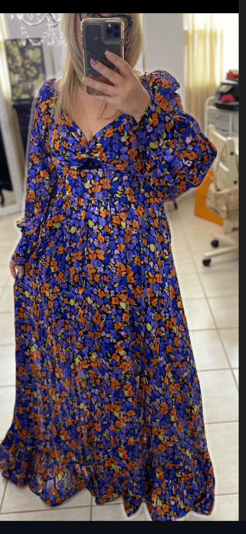 Flower Bomb Maxi Dress: Blooming Goddess, Eye - catching Floral Pattern, Open Front Twist Silhouette - Bella Boutique & Bellasbylola.com