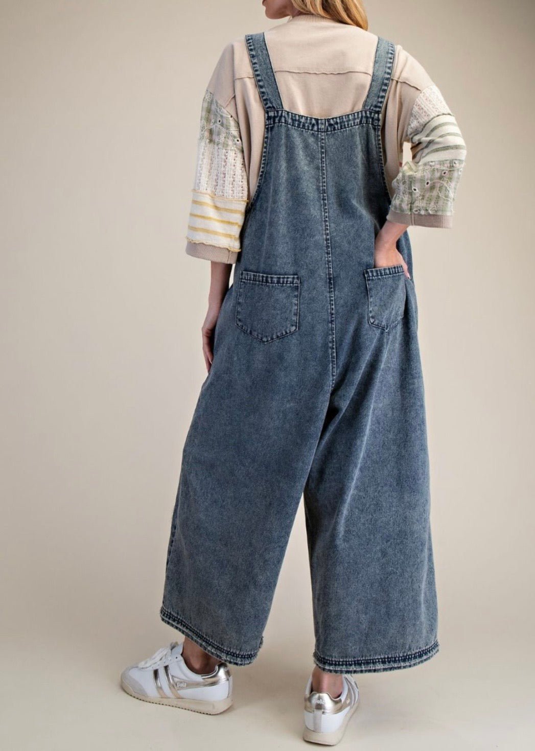 FLOWER PATCH WASHED DENIM OVERALLS - Bella & Bellasbylola.com