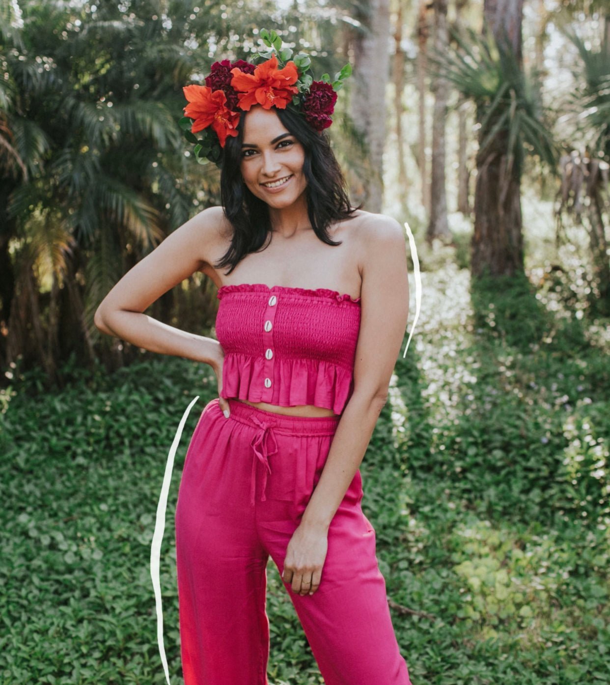 Seashell Button Detail Wide Leg Pants with Ruffle Hem - Bella Boutique & Bellasbylola.com