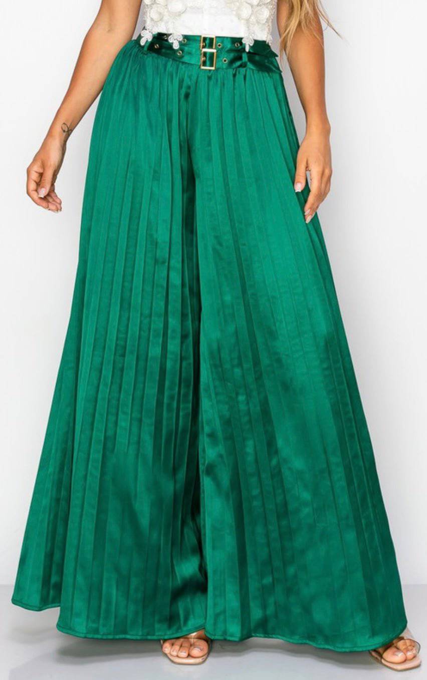 Green Satin Maxi Palazzo Pants - Bella Boutique & Bellasbylola.com