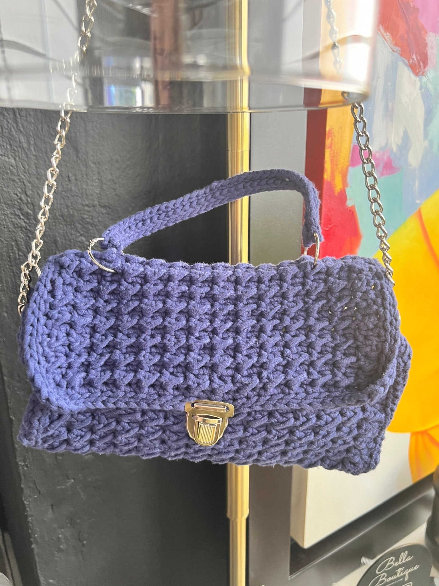 Blue Crochet Handbag - Handmade - Bella Boutique & Bellasbylola.com