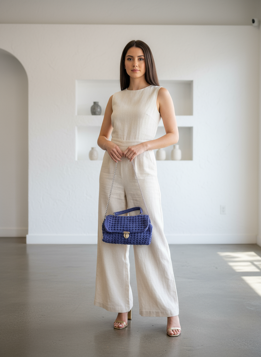 Blue Crochet Handbag - Handmade