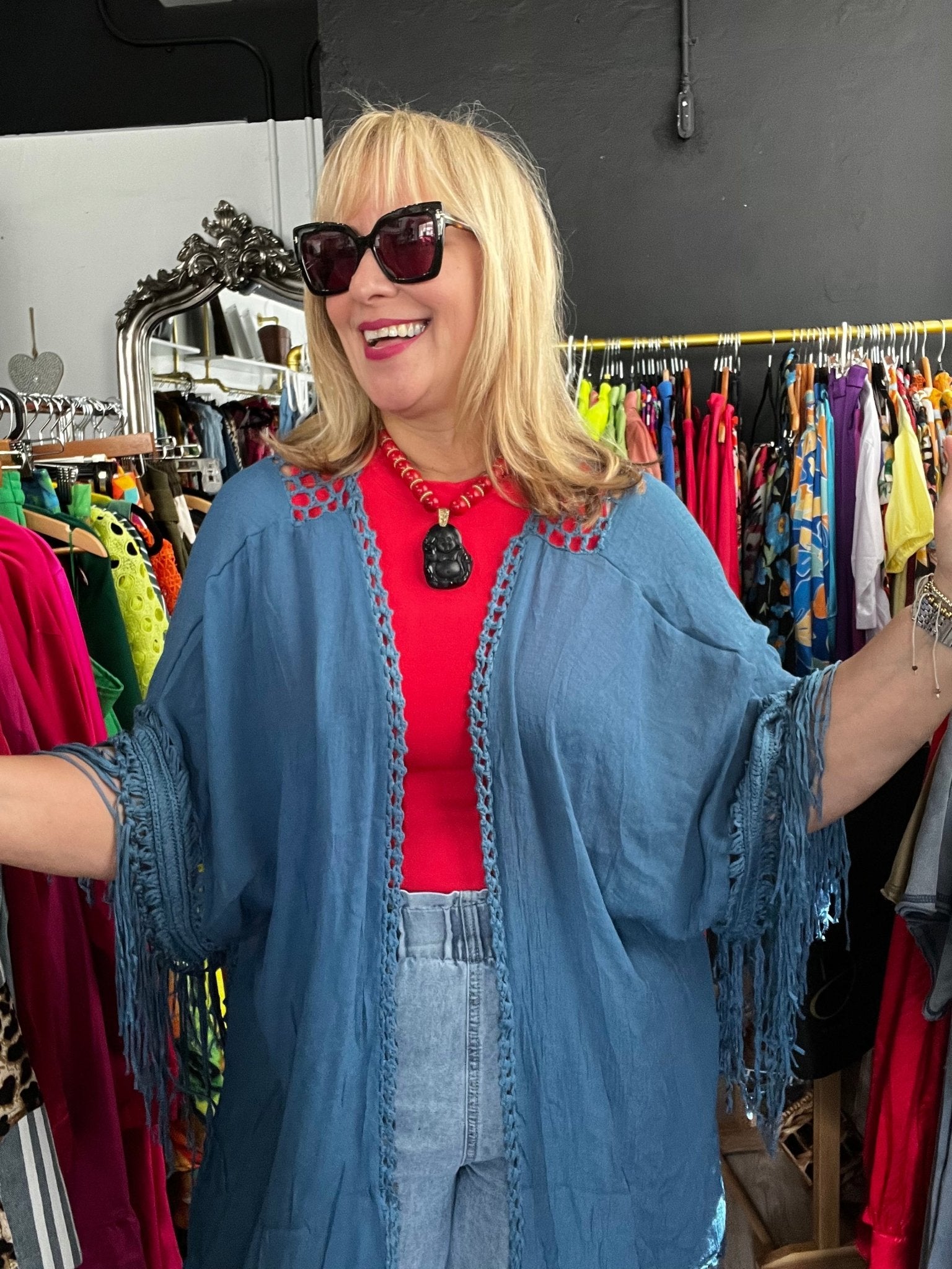 Hand Made Crochet Medallion Tassel Kimono with Fringe - Tax Included - Bella Boutique & Bellasbylola.com