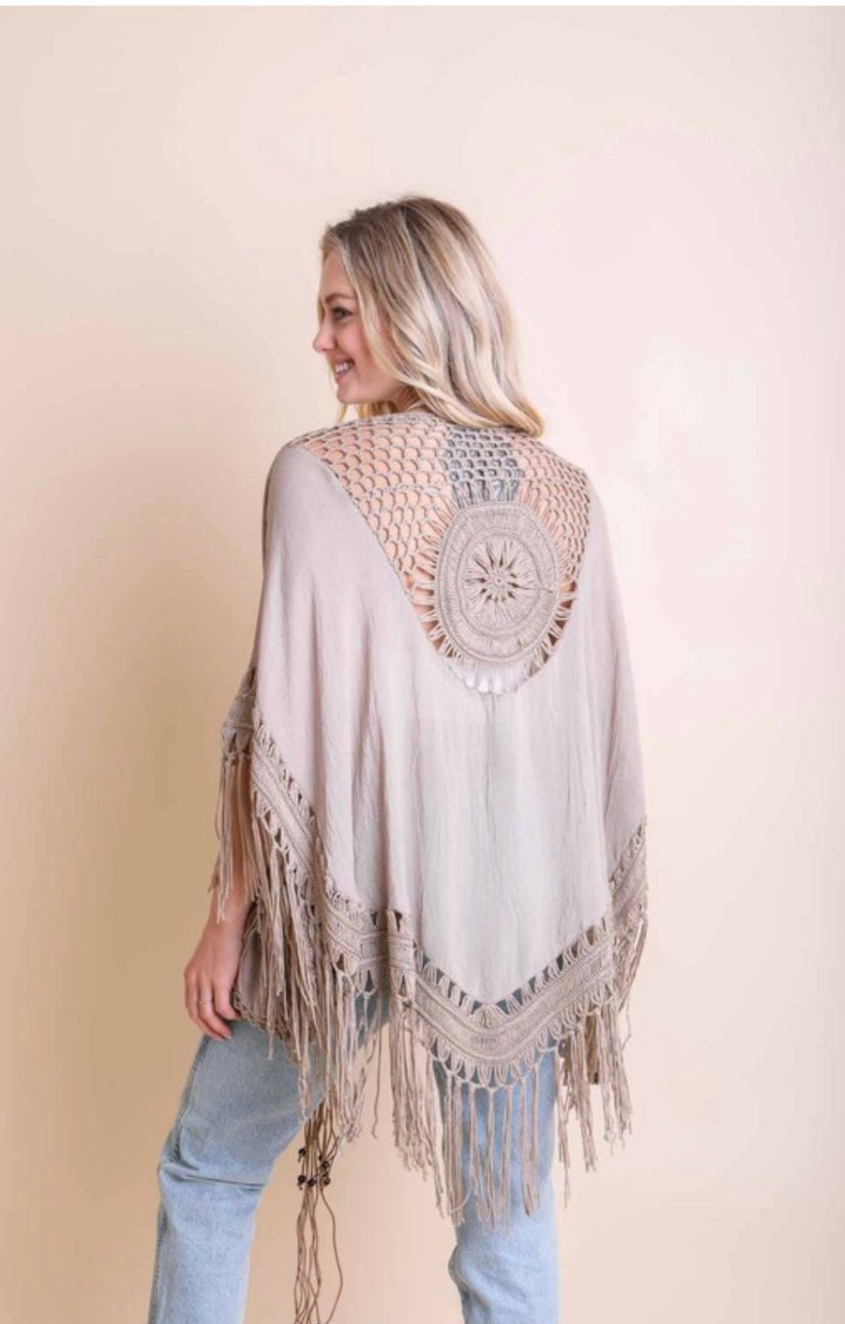 Hand Made Crochet Medallion Tassel Kimono with Fringe - Tax Included - Bella Boutique & Bellasbylola.com