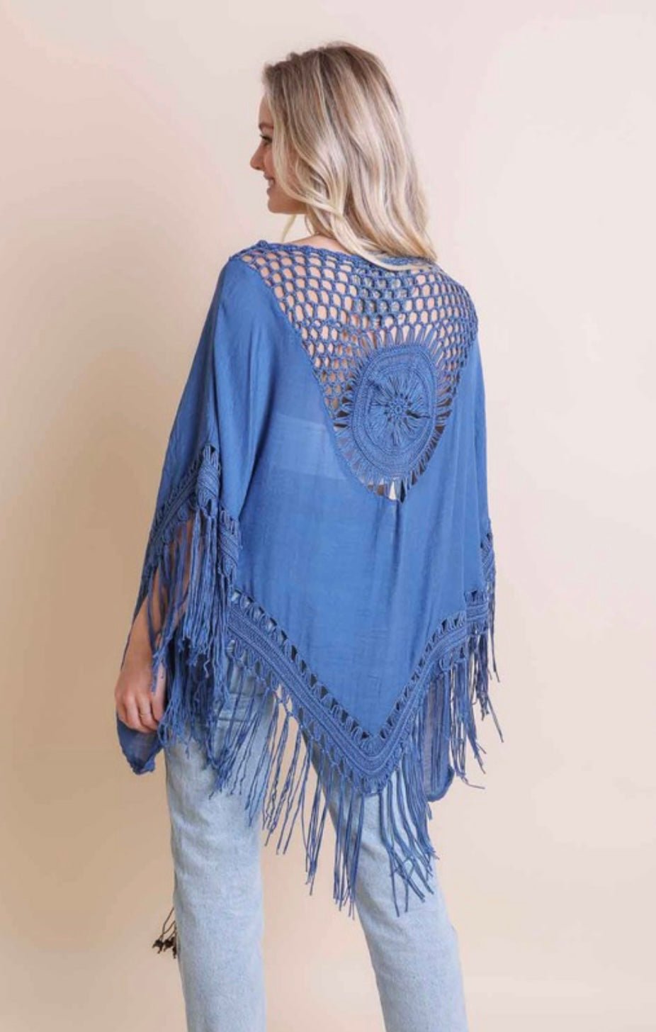 Hand Made Crochet Medallion Tassel Kimono with Fringe - Tax Included - Bella Boutique & Bellasbylola.com