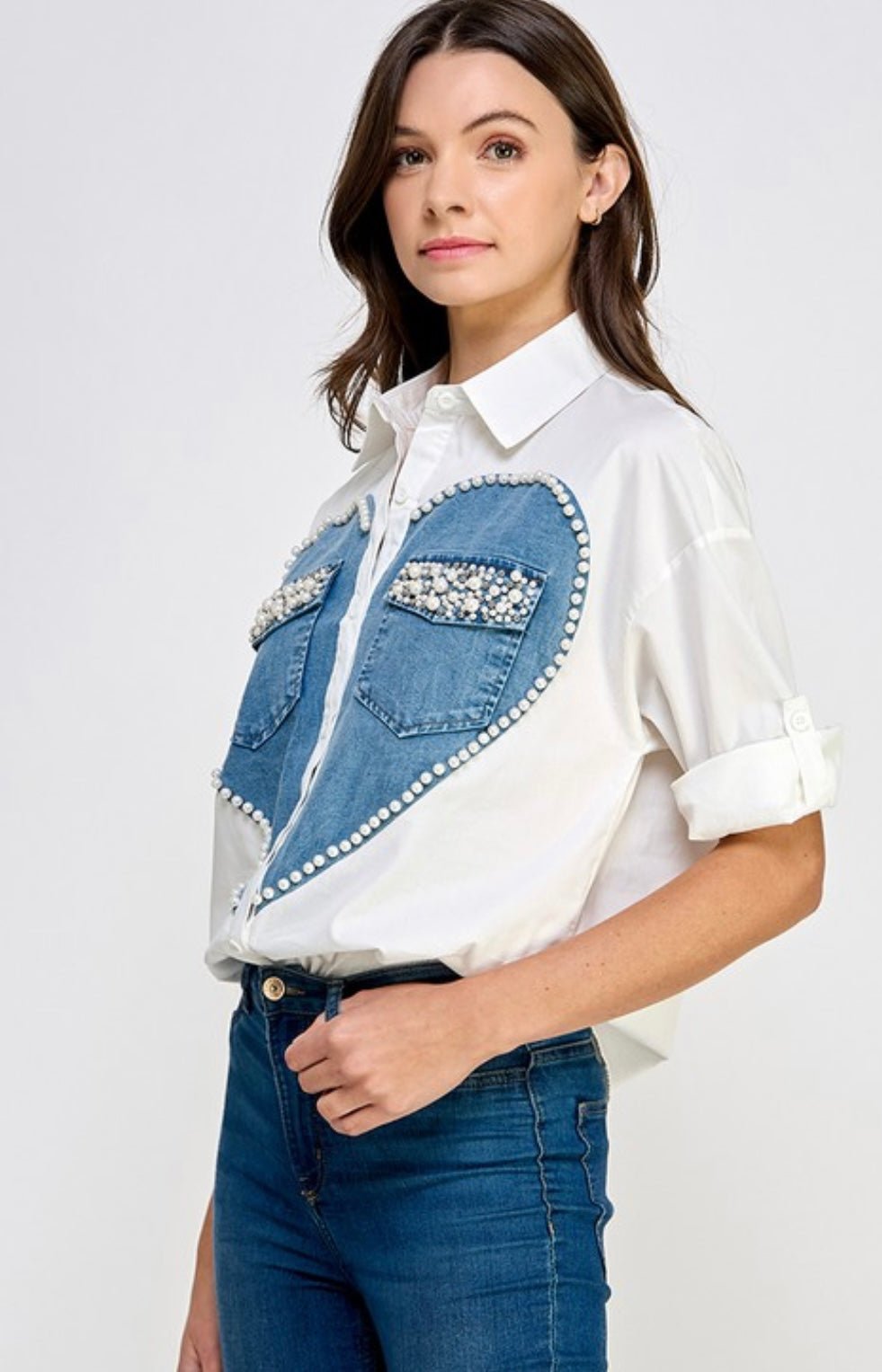 Heart Print Embroidered Short Sleeve Top - Bella Boutique & Bellasbylola.com