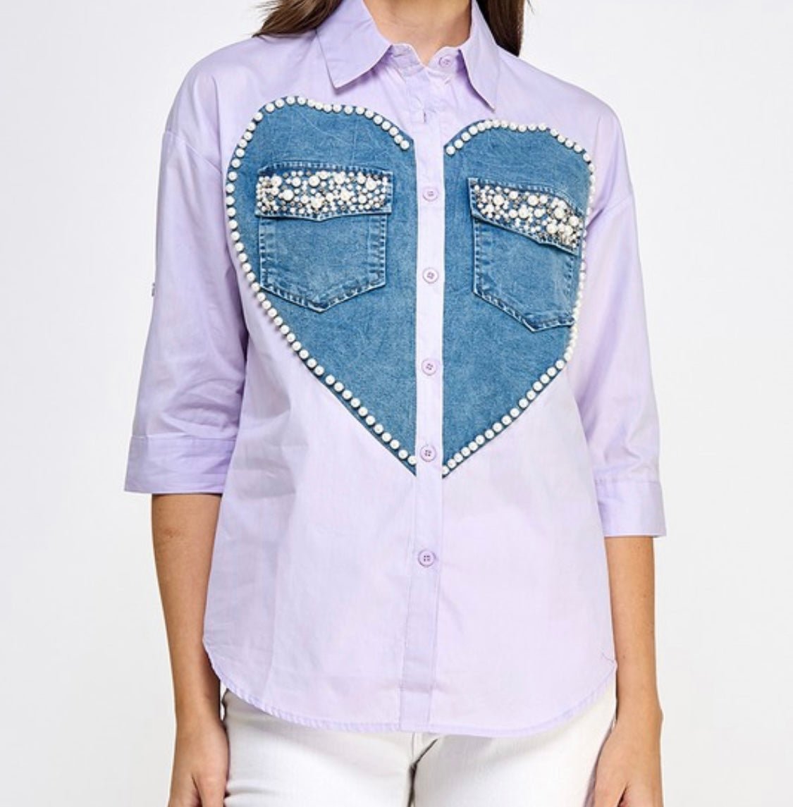 Heart Print Embroidered Short Sleeve Top - Bella Boutique & Bellasbylola.com