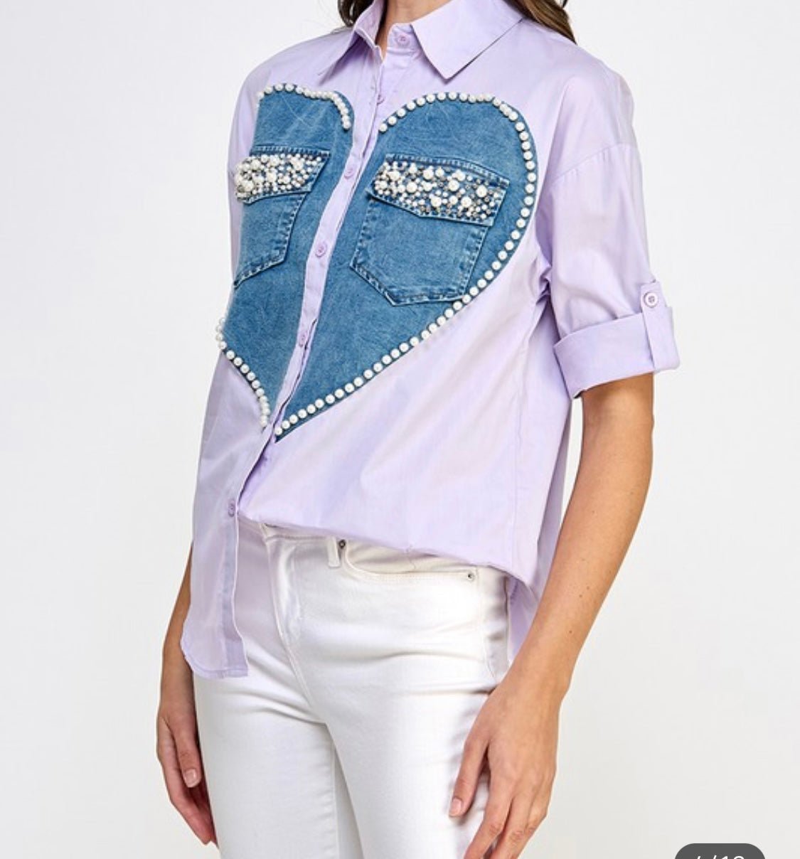 Heart Print Embroidered Short Sleeve Top - Bella Boutique & Bellasbylola.com