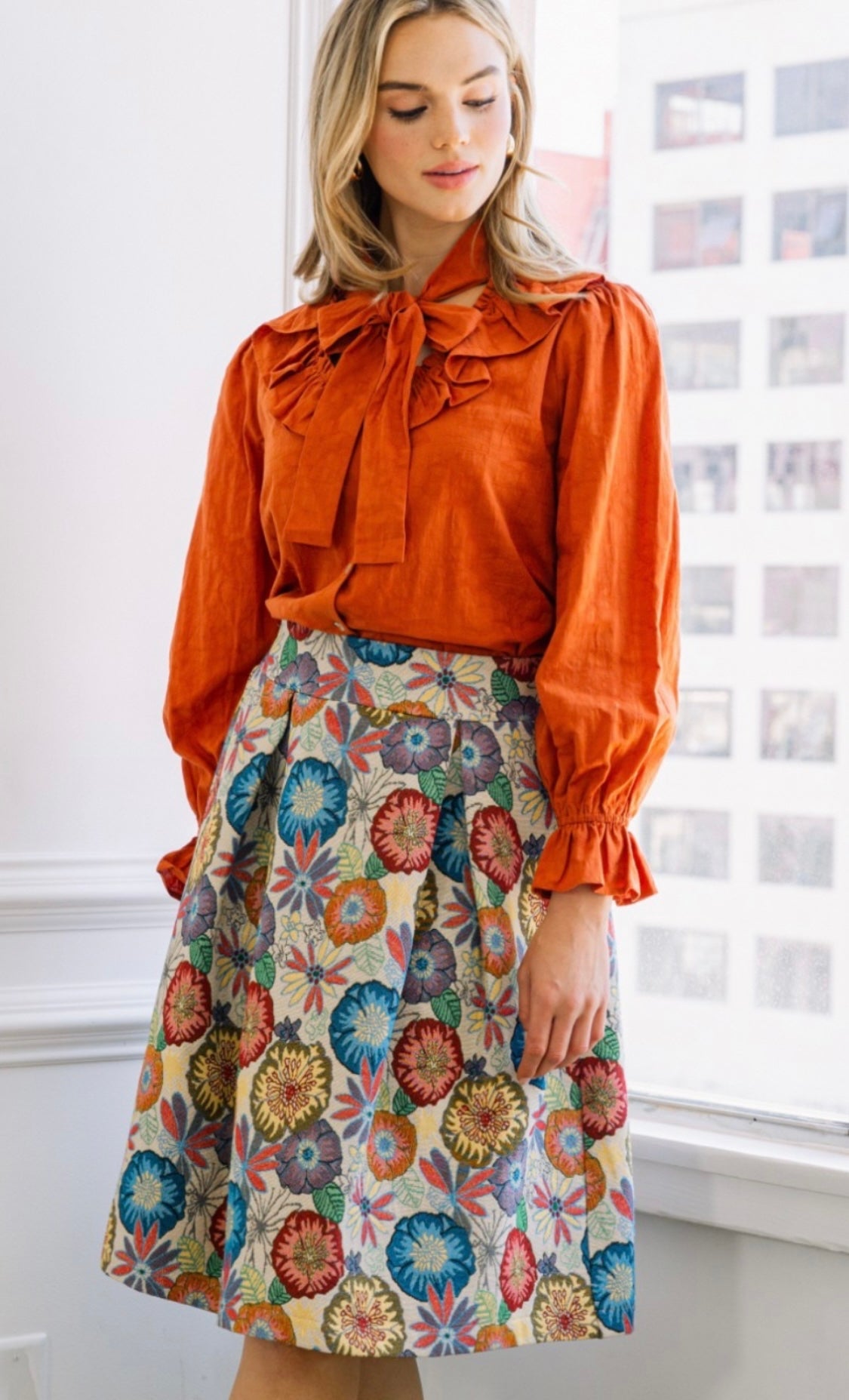 Chic High Collar Blouse in Hunter Green or Rust - Bella Boutique & Bellasbylola.com