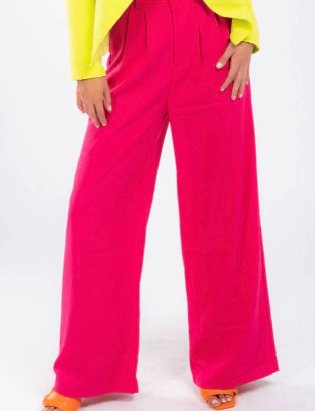 Hot Pink Trouser Pants - Andrea Collection - Bella Boutique & Bellasbylola.com