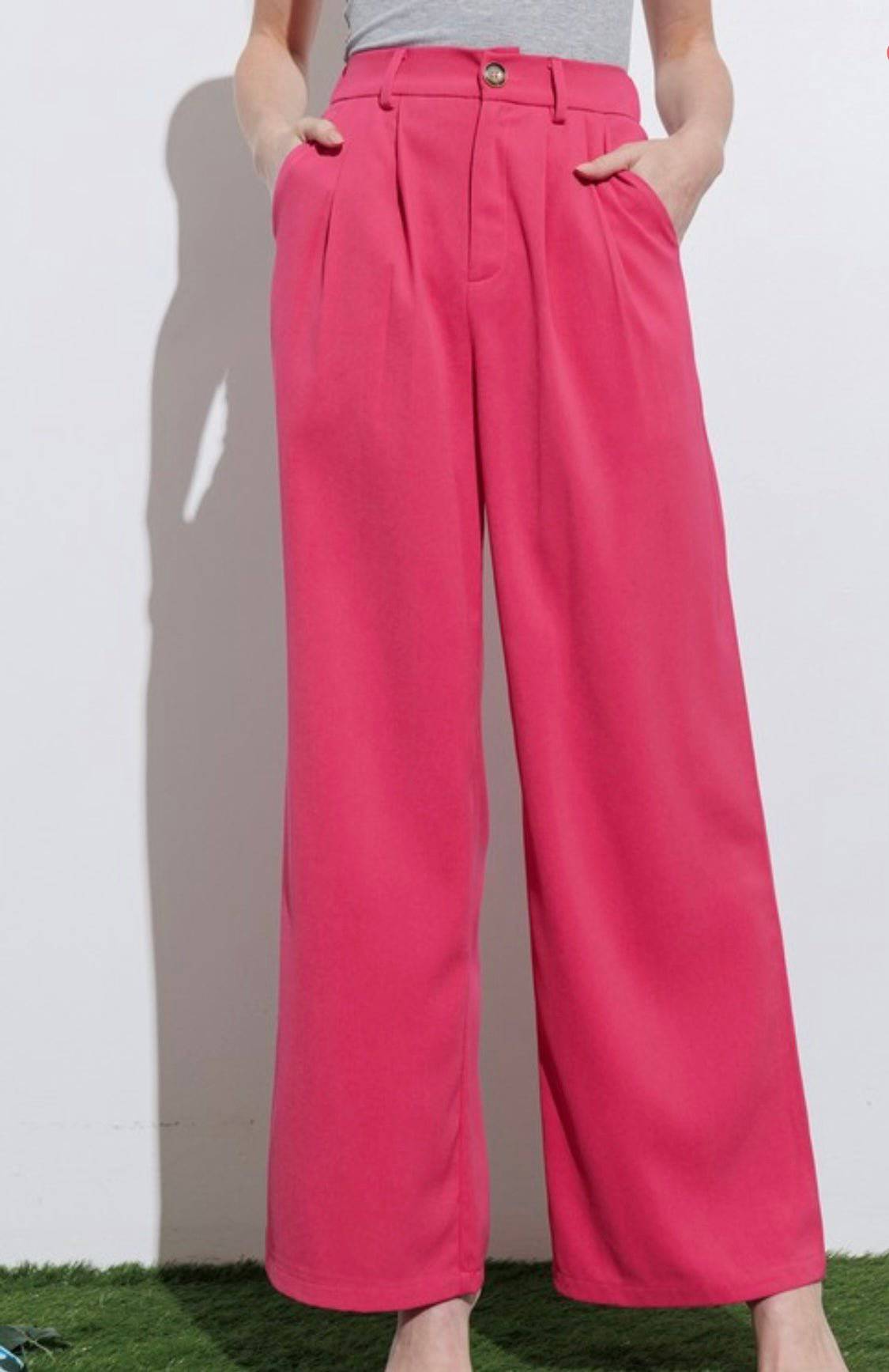 Hot Pink Trouser Pants - Andrea Collection - Bella Boutique & Bellasbylola.com