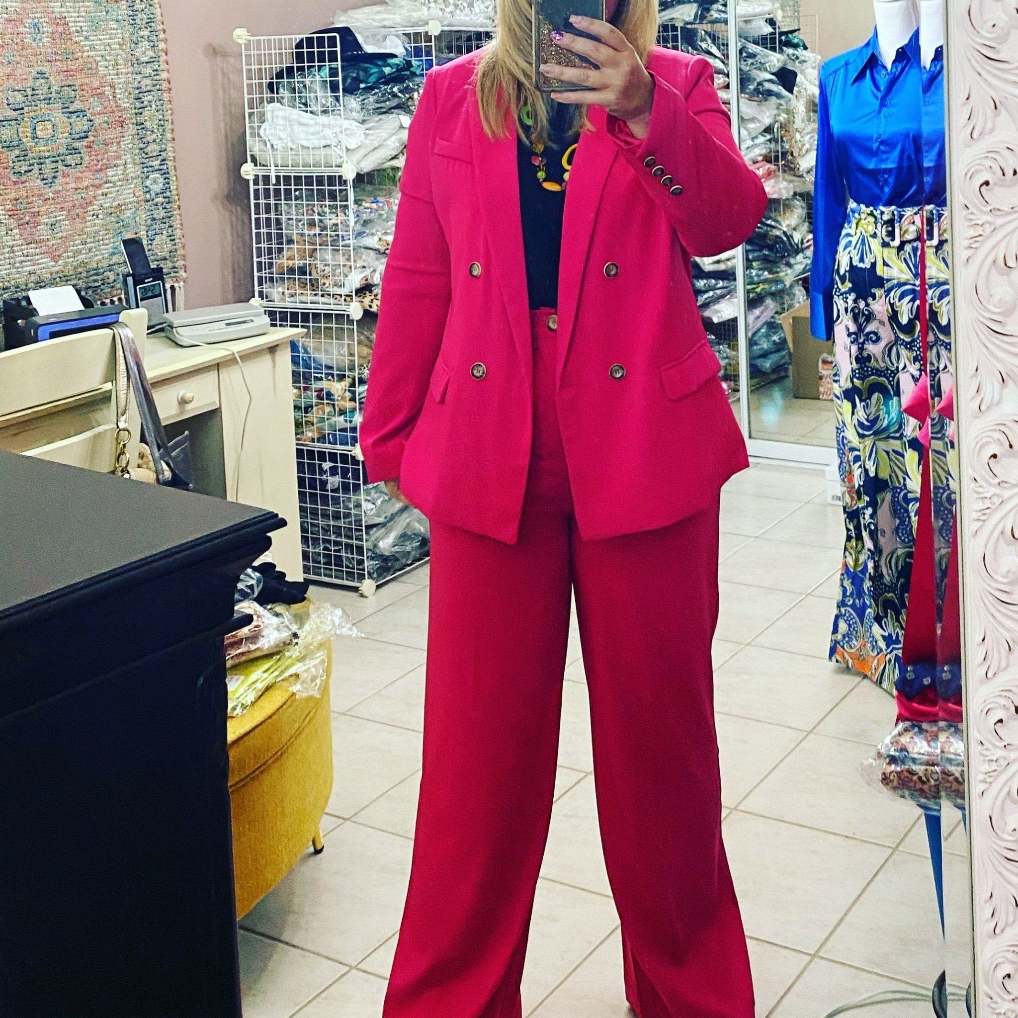 Hot Pink Trouser Pants - Andrea Collection - Bella Boutique & Bellasbylola.com