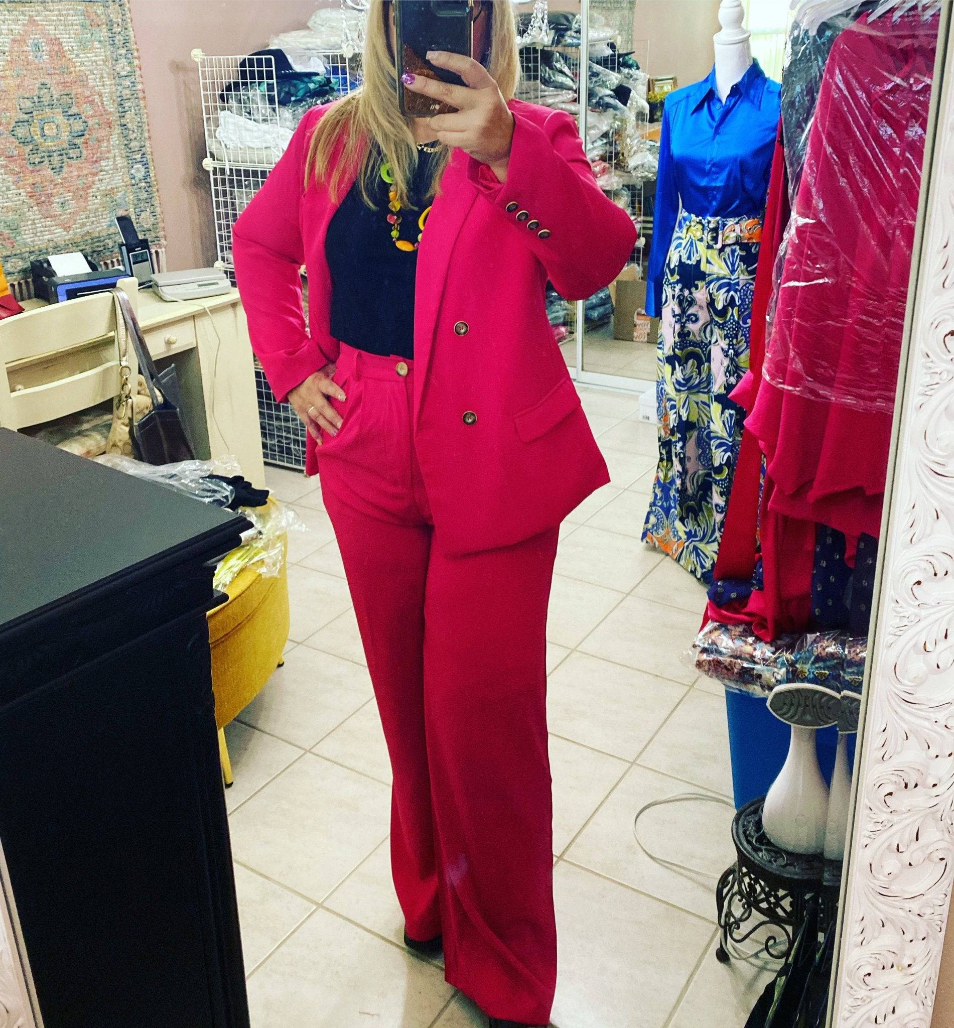 Hot Pink Trouser Pants - Andrea Collection - Bella Boutique & Bellasbylola.com