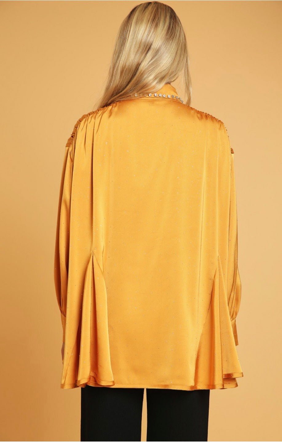 Golden Rhinestone Collar Blouse - Elegant Style - Bella Boutique & Bellasbylola.com